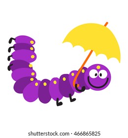 Cute hand drawn crawling caterpillar tree insect element funny little bug
