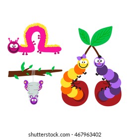 Cute hand drawn crawling caterpillar tree insect element funny little bug