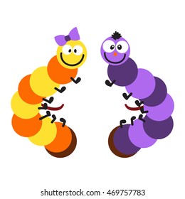 Cute hand drawn crawling caterpillar tree insect element funny little bug