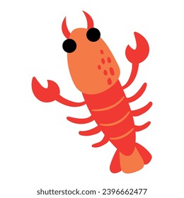 Cute hand drawn crayfish. White background, isolate. 	