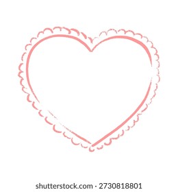 Lindo dibujado a mano de crayón doodle marco del corazón. Festoneado caprichoso niños a mano alzada dibujando borde en forma de corazón. Día de San Valentín, boda, elemento de boceto de lápiz de diseño de despedida de soltera