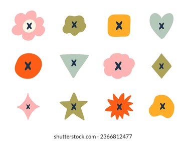 Cute hand drawn cross mark set. Diary note elements with checkboxes in the shape of flower, star, heart, circle, cloud. Tick X, no sign for weekly planner, bullet journal, notebook template