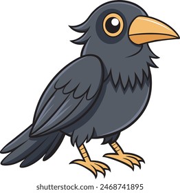 Cute hand drawn Crow white background