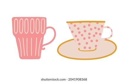 Taza de mano o taza para beber un conjunto de vectores de té