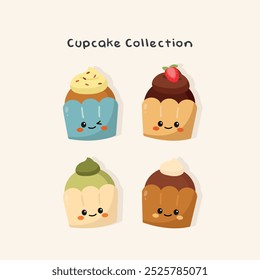 Cute Hand Drawn Cupcake Dessert Character Illustration