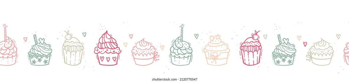 Cute hand drawn cupcakes seamless pattern, sweet background, great for textiles, banners, wallpapers, wrapping - vector design