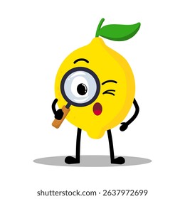 Cute Hand Drawn Curious Lemon with Magnifying Glass