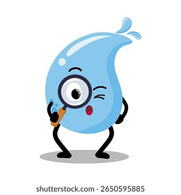 Cute Hand Drawn Curious Water Drop with Magnifying Glass