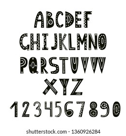 Cute hand drawn cut out quirky alphabet. Set of letters for modern hipster and kids design