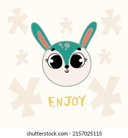 Cute hand drawn decorative color vector illustration. Cute bunny character with stars and an inscription. T-shirt design idea.