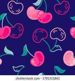Patrón de cereza vectorial sin costura dibujado a mano. Diseño para papel impreso, textil, papel pintado.