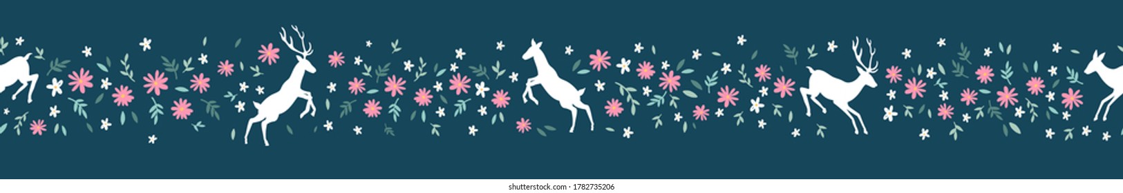 Cute hand drawn deer with flowers seamless pattern, alpine background, great for textiles, banners, Oktoberfest designs, wrapping - vector design