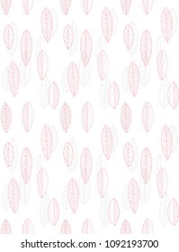 Cute Hand Drawn Delicate Abstract Leaves Vector Pattern. Light Pink and Light Grey Simple Leaves on a White Background. Delicate Pastel Color Repeatable Design. Lovely Infantile Style Floral Pattern.