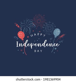 Cute hand drawn design, 4th of July banner with confetti and decoration, doodle elements, great for banners, wallpapers, invitations - vector design