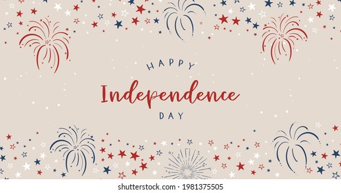 Cute hand drawn design, 4th of July banner with confetti and decoration, doodle elements, great for banners, wallpapers, invitations - vector design