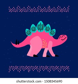 Cute hand drawn dinosaur character. Vector card or nursery poster template.