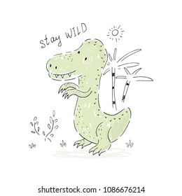 Cute hand drawn dinosaur illustration. vector print