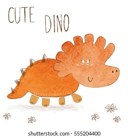Cute hand drawn dinosaur illustration. vector print.