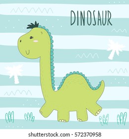 Cute hand drawn dinosaur illustration. vector print.