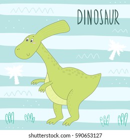 Cute hand drawn dinosaur illustration. vector print.