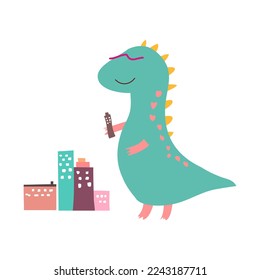 Cute Hand drawn Dinosaur, perfect for T-shirt and wallpaper