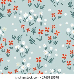 Cute hand drawn ditsy floral seamless pattern, flower background, great for textiles, banners, wallpapers, wrapping - vector design

