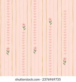 Cute hand drawn ditsy seamless pattern, pin stripes, colorful floral background, great for textiles, fashion, kids, wallpapers, wrapping - vector design