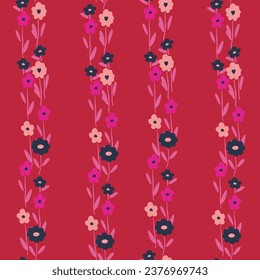 Cute hand drawn ditsy seamless pattern, pin stripes, colorful floral background, great for textiles, fashion, kids, wallpapers, wrapping - vector design