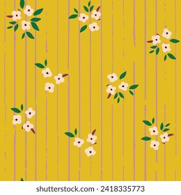 Cute hand drawn ditsy seamless pattern, pin stripes, colorful floral background, great for textiles, fashion, kids, wallpapers, wrapping - vector design