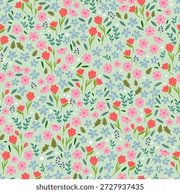 Bonito mão desenhado ditsy padrão sem emenda, fundo floral adorável, ótimo para têxteis, banners, papéis de parede, envoltório - design de vetor
