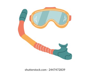 Cute hand drawn diving mask and snorkel, vector Marine concept elements. Flat illustration on white background.