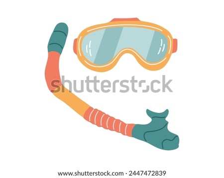 Cute hand drawn diving mask and snorkel, vector Marine concept elements. Flat illustration on white background.