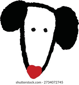 Cute Hand Drawn Dog Face with Heart Nose