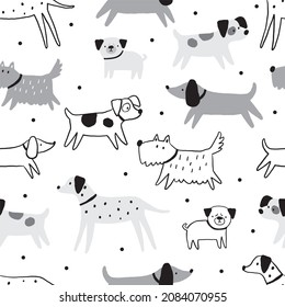 Cute Hand drawn dog - vector print in doodle style. Seamless pattern with pet