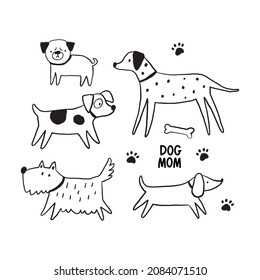 Cute Hand drawn dog - vector print in doodle style. Dog mom