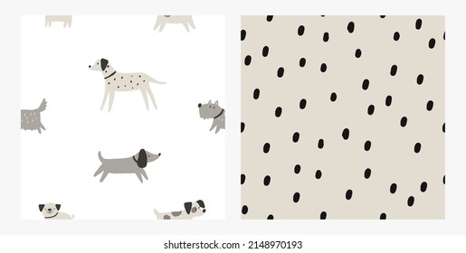 Cute Hand Drawn Dog - Vector Print In Doodle Style. Seamless Pattern With Pet