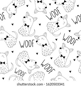 Cute hand drawn dogs seamless pattern background