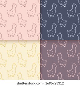 cute hand drawn doodle alpaca or llama seamless pattern. Childish Design for fabric, wallpaper, textile and decor,clothes, cards, wrapping paper. Vector lama line illustration