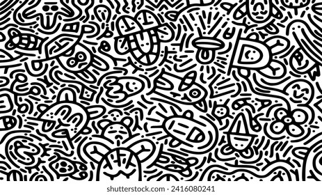 Cute hand drawn doodle art with black lines filling the paper. Creative abstract vector illustration suitable for wallpaper, drawing books, covers. Isolated on white background