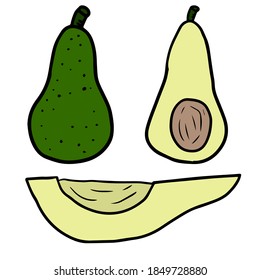 Cute handgezeichnet doodle avocado einzeln auf weißem Hintergrund. Vektorgrafik. 