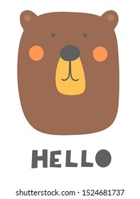 Cute hand drawn doodle bear card, poster, background. Funny poster, t shirt design, wall print for kids
