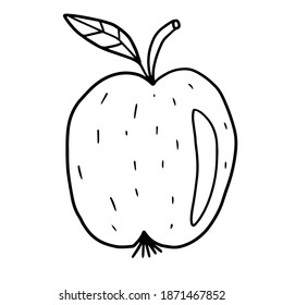 Doodle dibujado a mano, gran manzana con hoja aislada en fondo blanco.  Comida o tentempié.