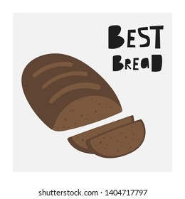 Cute hand drawn doodle brown dark bread with slices. Illustrations for bakery, menu, restaurant
