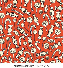 cute hand drawn doodle candy, lollipop. sweets seamless pattern
