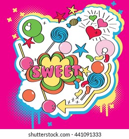 cute hand drawn doodle candy, lollipop. sweets pattern 