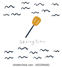 Cute hand drawn doodle card, postcard, cover, banner with gardening shovel. Funny poster for garden season with text space