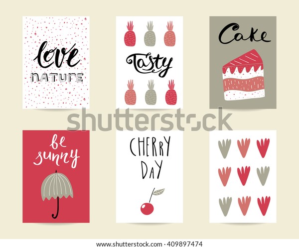 Cute Hand Drawn Doodle Cards Printable Stock Vector (Royalty Free ...