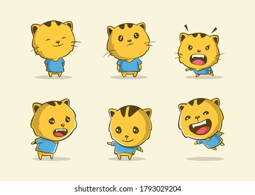 Cute hand drawn doodle cat icon character gesture