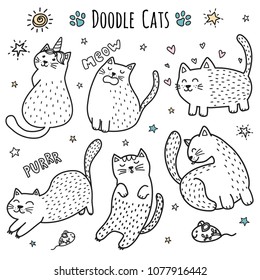 Cute hand drawn doodle cats. Funny kittens collection. Vector illustration