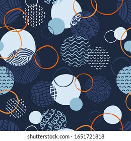 Círculos de doodle dibujados a mano sin fisuras, fondo abstracto, excelente para textiles, banners, papel pintado, envoltura - diseño vectorial
